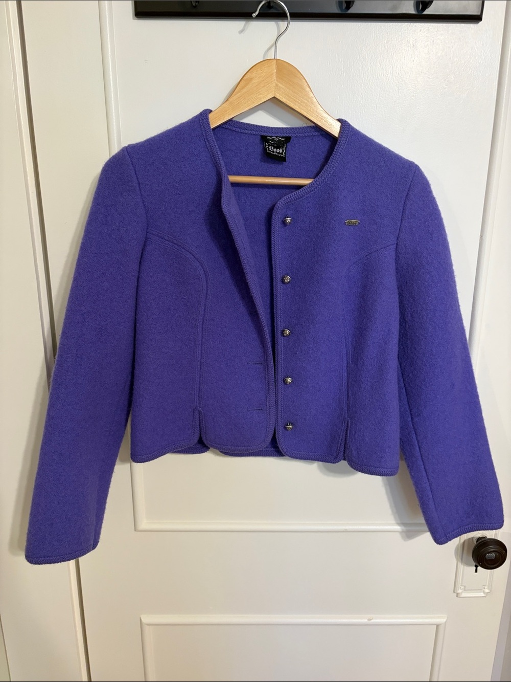 European Cropped Violet Pure Wool Jacket by Austrian Brand Boos